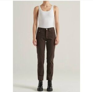 NWT Edwin denim Cai classic straight java brown 25 $188 High-Rise non distressed